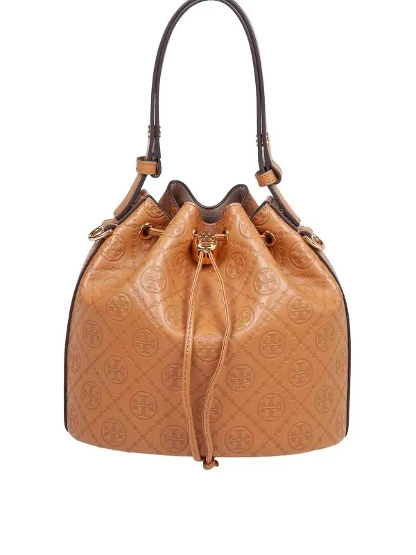 Tory Burch Bucket bag in Monogram leather in tan colour