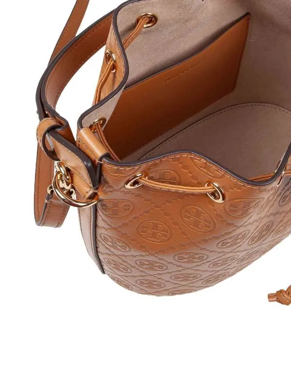 Tory Burch Bucket bag in Monogram leather in tan colour