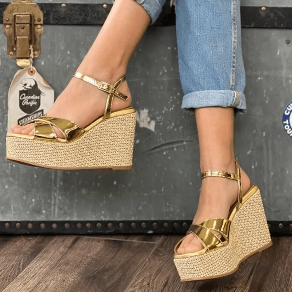 Unisa MESON Gold High Wedge Sandals