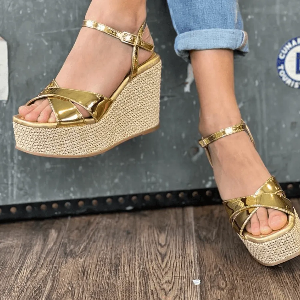 Unisa MESON Gold High Wedge Sandals