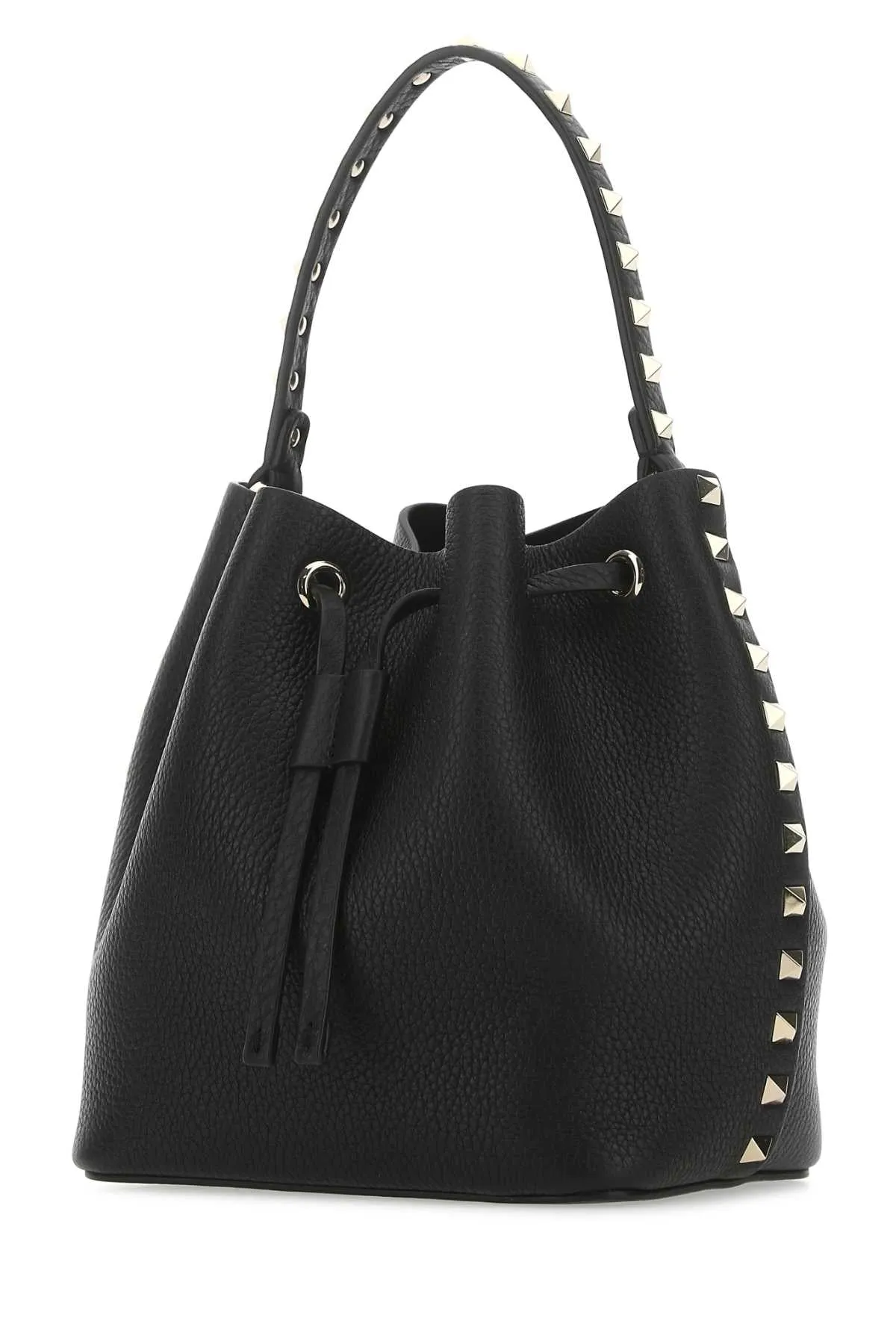 Valentino Garavani Black Leather Rockstud Bucket Bag