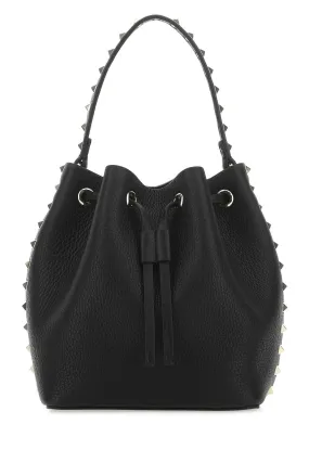 Valentino Garavani Black Leather Rockstud Bucket Bag