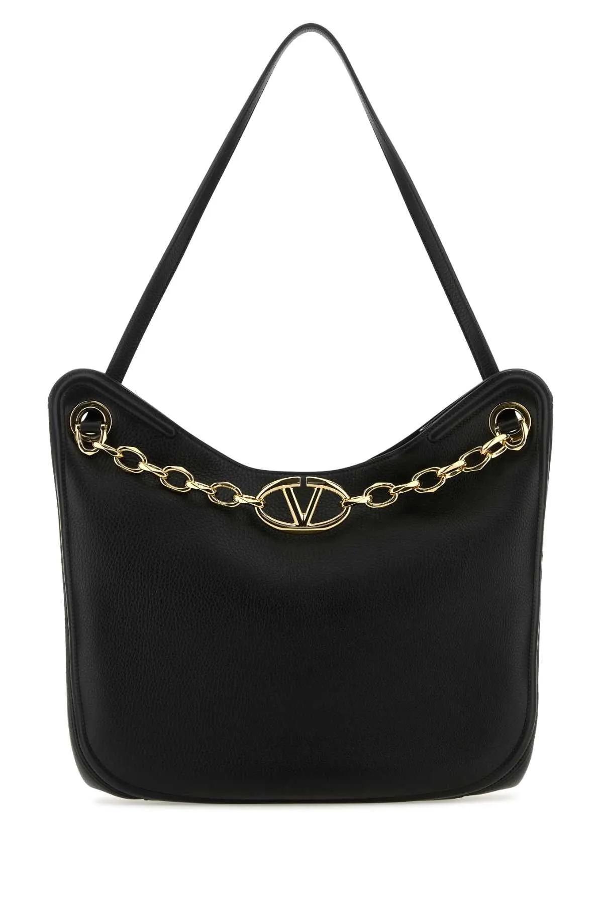 Valentino Garavani Black Leather V Logo Moon Shopping Bag