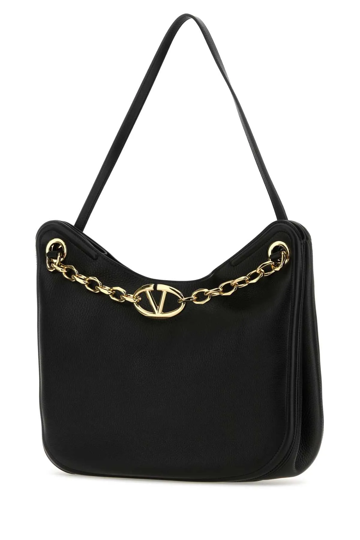 Valentino Garavani Black Leather V Logo Moon Shopping Bag