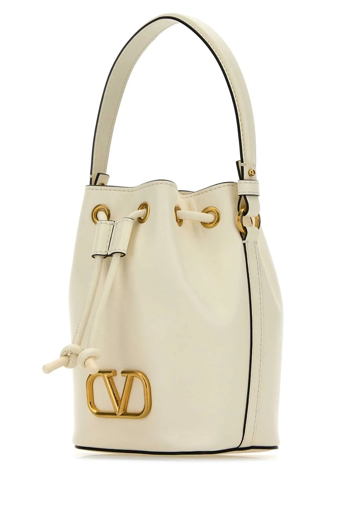 Valentino Garavani Ivory Nappa Leather V Logo Signature Bucket Bag