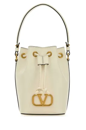 Valentino Garavani Ivory Nappa Leather V Logo Signature Bucket Bag