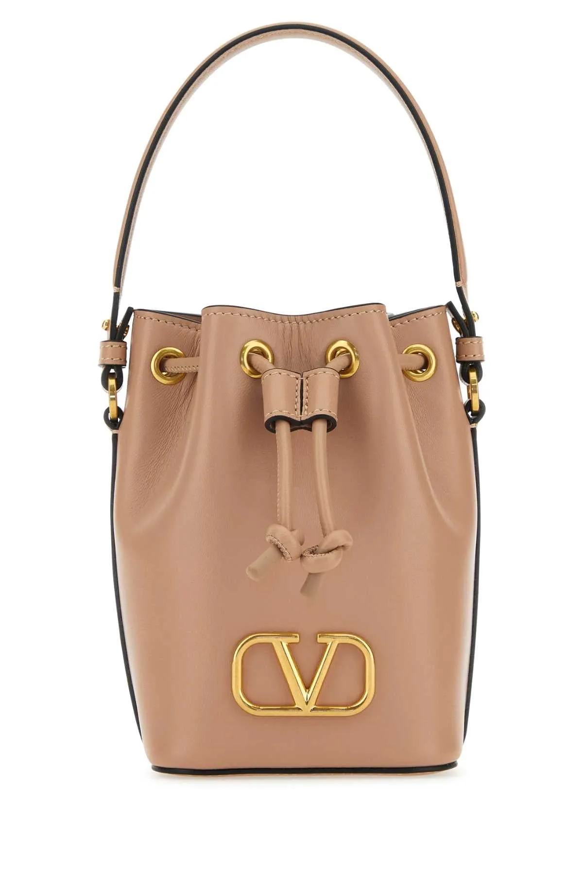 Valentino Garavani Powder Pink Nappa Leather V Logo Signature Bucket Bag