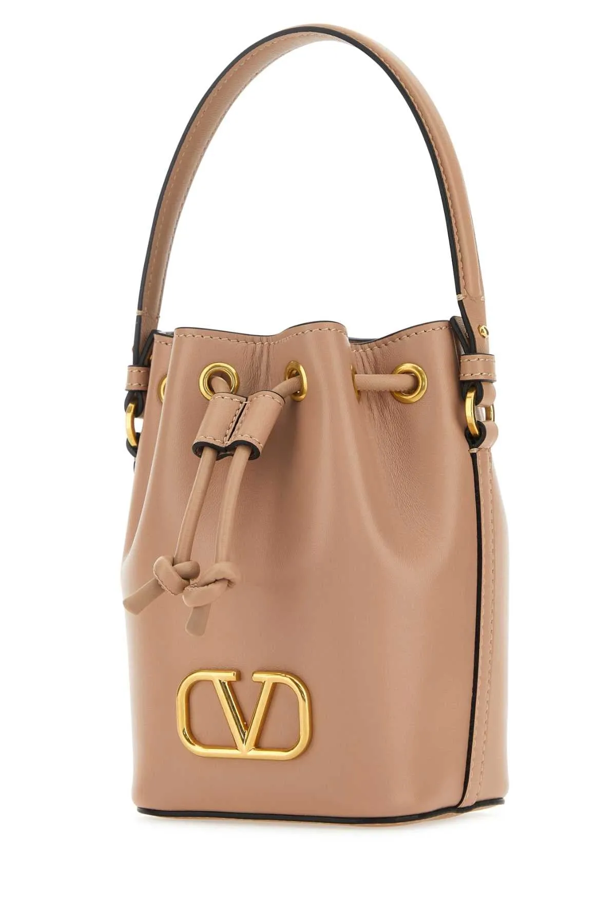 Valentino Garavani Powder Pink Nappa Leather V Logo Signature Bucket Bag