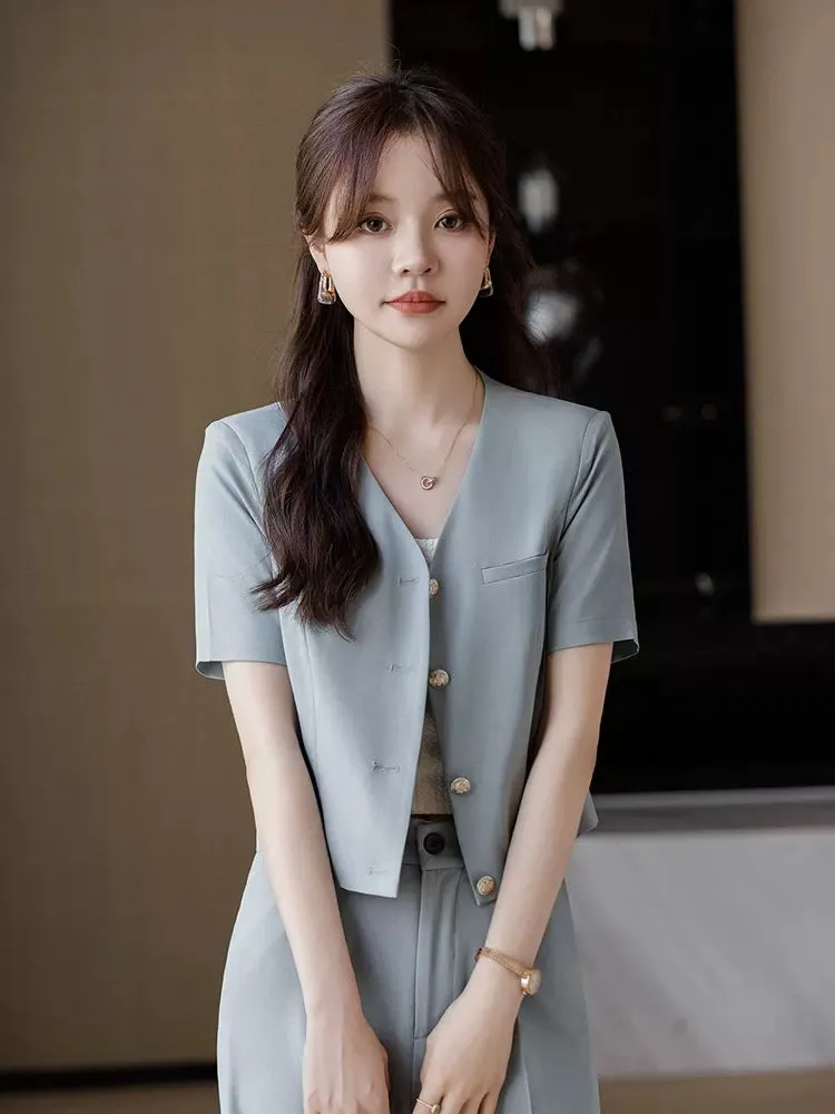 Wide-leg pants suit for women 2024 new summer wear complete set of two-piece age-reducing fashion, foreign style, fashionable an