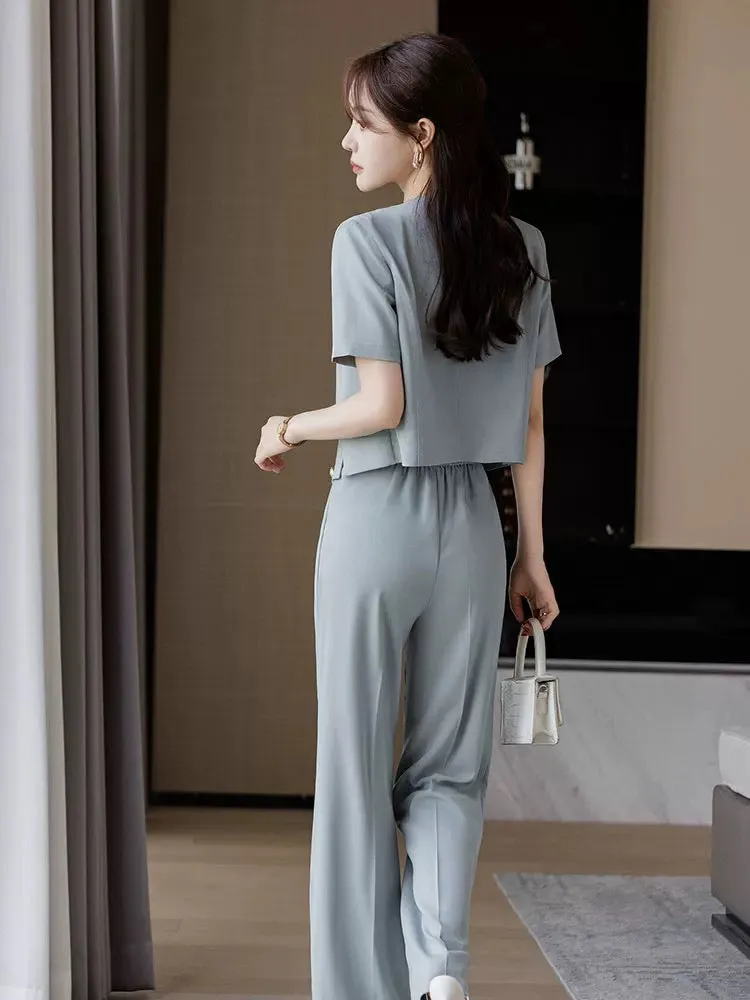 Wide-leg pants suit for women 2024 new summer wear complete set of two-piece age-reducing fashion, foreign style, fashionable an