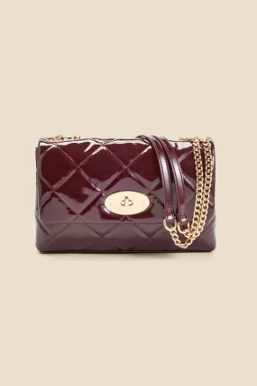 Wine Faux Leather Quilted Clasp Detail Cross Body Bag