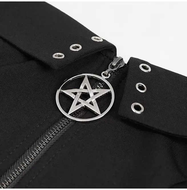 Women's Black Buckle Strap Pentagram Zipper Vest