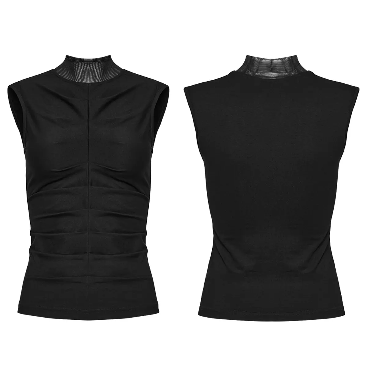 Women's Gothic Sleeveless High Neck Top - Slim Fit Black Punk Style