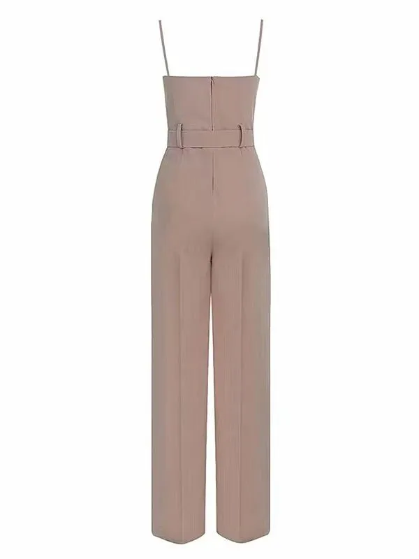 Women's Jumpsuits Strap Notched V Neck Belt Wide Leg Pants Jumpsuit