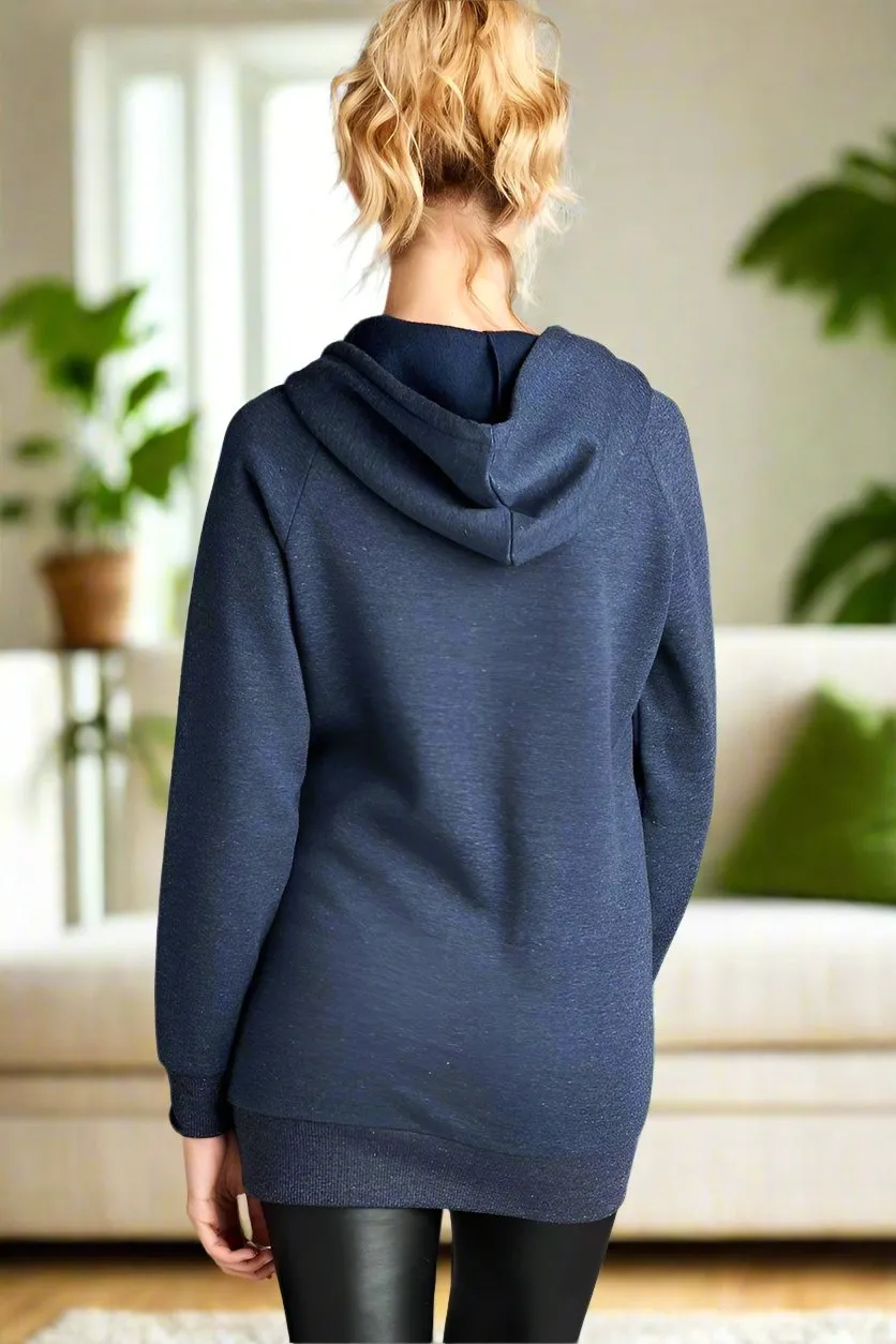 Womens Navy Blue Sweatshirt, Solid Hoodie, Sizes S/M/L, Slim Fit