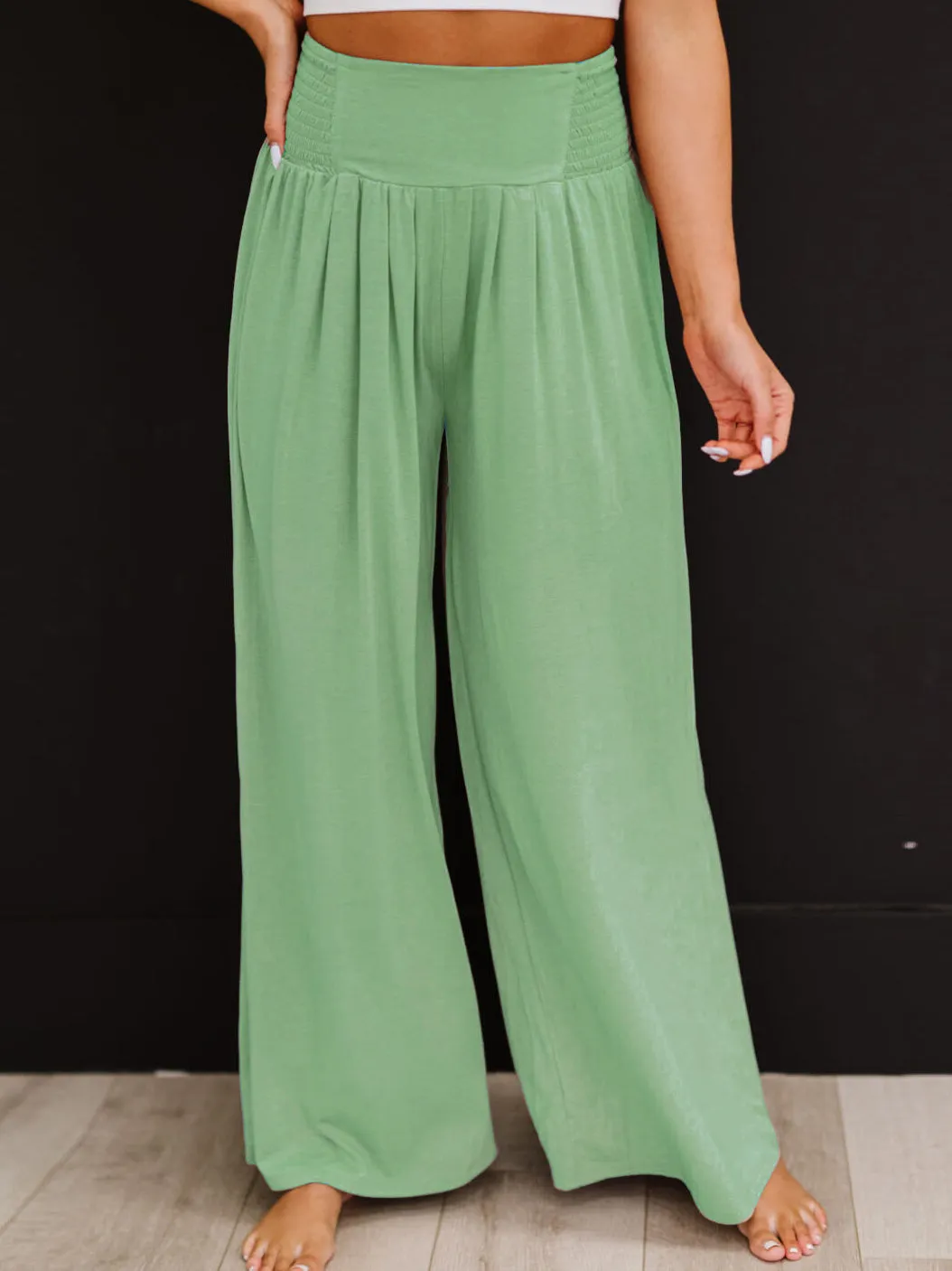 Women's Pants Casual Solid Elastic High Waist Wide Leg Pants