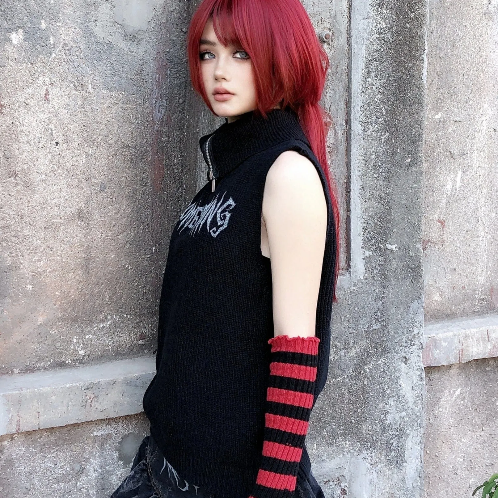 Women's Punk High Collar Knitted Vest