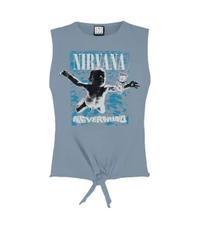 Womens/ladies nevermind nirvana sleeveless crop top strange blue Amplified